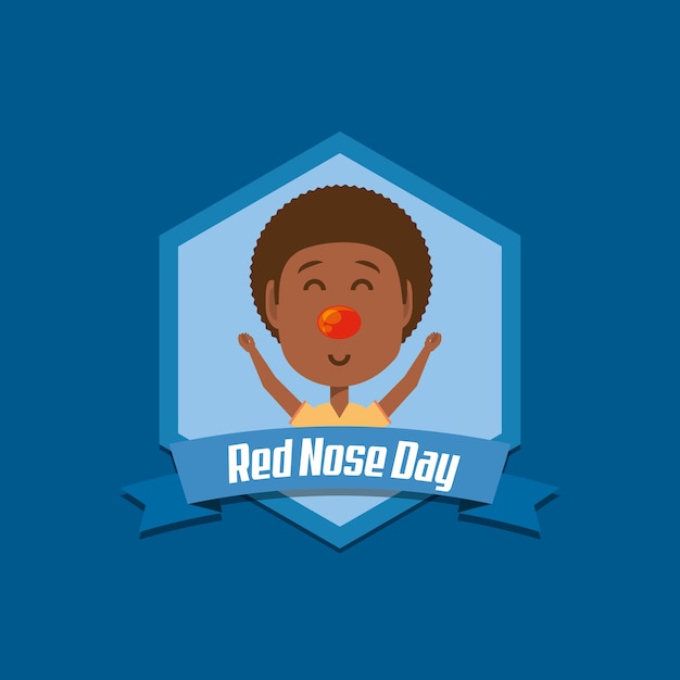 Red nose day emblem with cartoon happy boy 