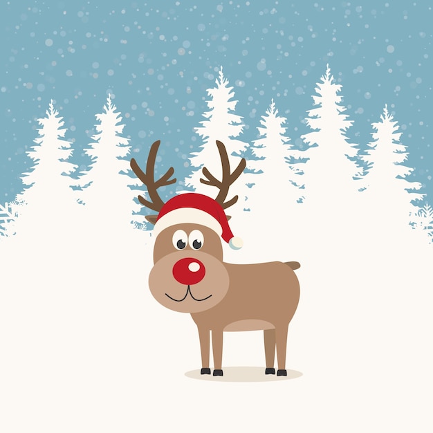 red nose reindeer santa hat winter background