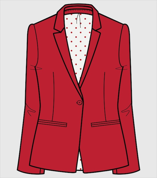 Vector red notch collar blazer with polka lining for women corporate wear vector