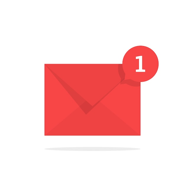 Red notification icon with speech bubble. concept of ui, mailbox, check list, writing incoming, send data file, 1 one new message. flat style trend modern logotype graphic design on white background