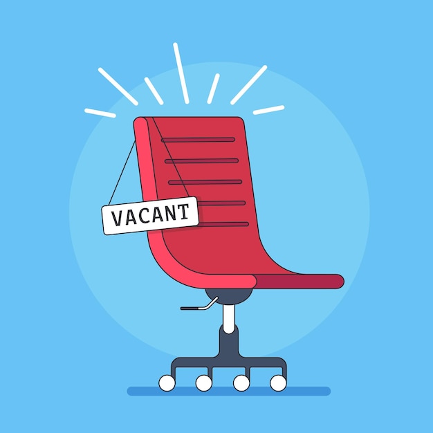 Sedia da ufficio rossa vacante su sfondo blu concetto di reclutamento aziendale vector illustrationxa