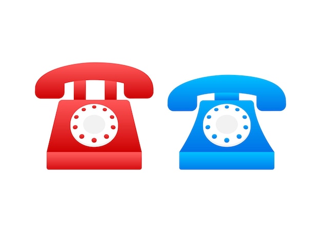 Vecchio telefono rosso in stile classico su sfondo bianco illustrazione vettoriale cartone animato