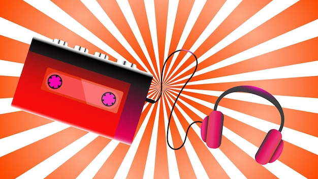 Красный старый ретро винтажный хипстер реалистичный объемный портативный музыкальный кассетный аудиоплеер для игры