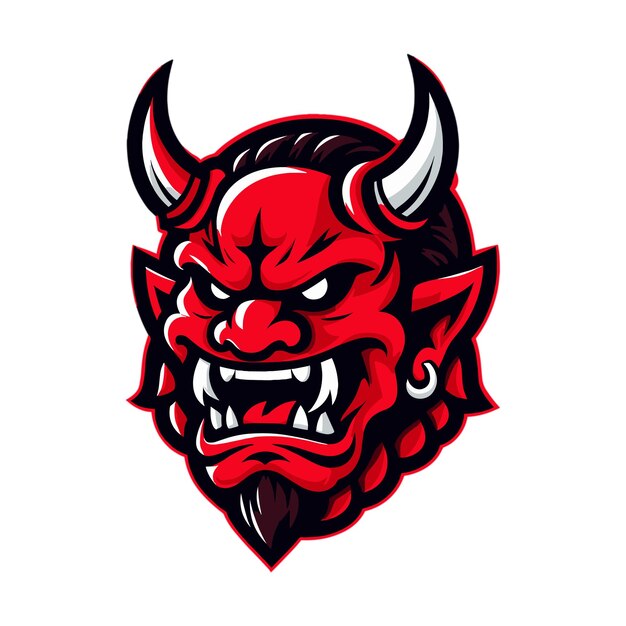 Red oni head mascot vector illustration on white background