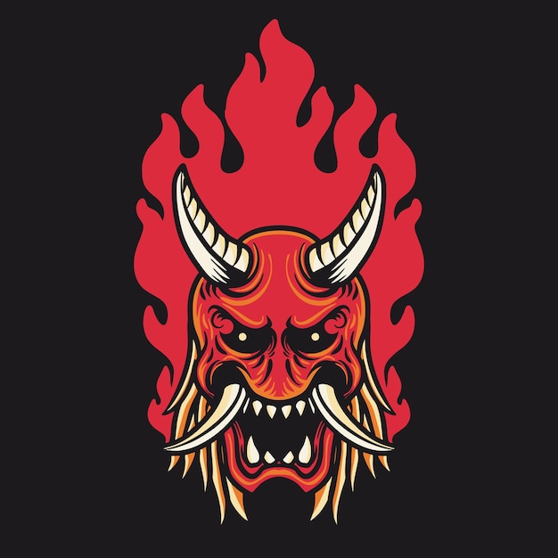 Red oni mask devil vector illustration