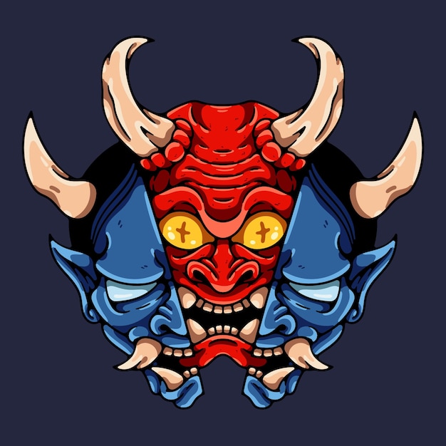 Vector red oni mask inside blue oni mask