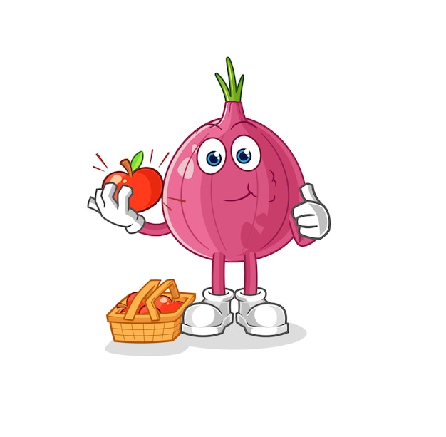 The red onion eating an apple illustration character vector