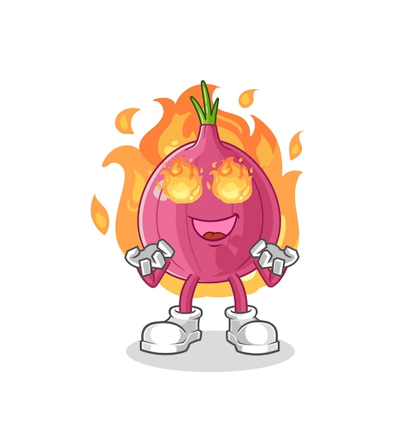 Red onion on fire mascot cartoon vector
