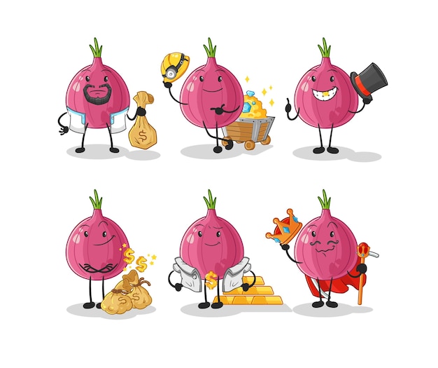 Red onion rich group character cartoon mascot vector