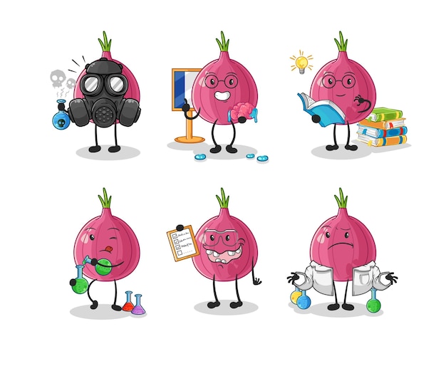 Vector red onion scientist group character cartoon mascot vector