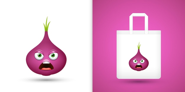 Red Onion on white tote bag Vector