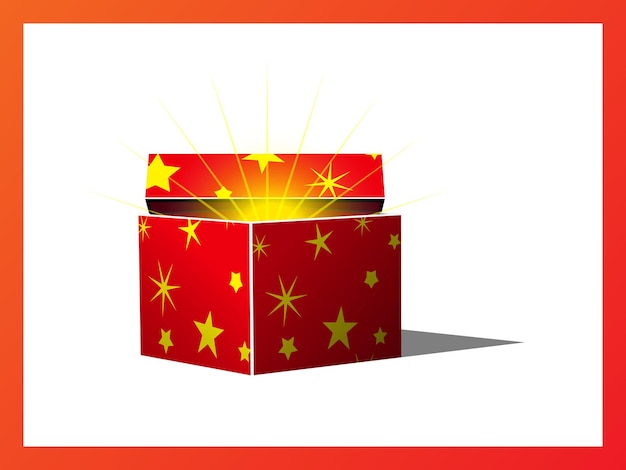 Vector red open magic gift box with stars pattern isolated vector illustration