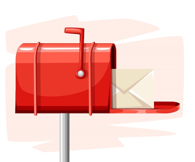 Red open mail box post with mail in the  style  illustration  on white background website page and mobile app 