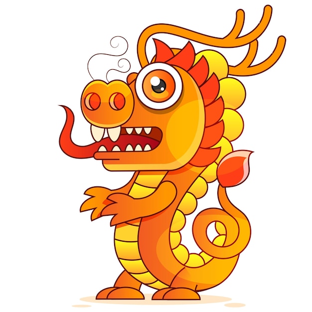 Красный и оранжевый древний китайский традиционный мультфильм дракона на белом фоне