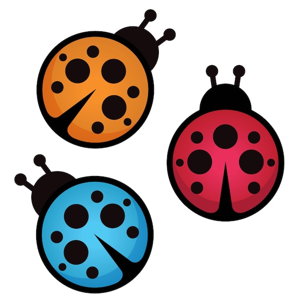 Red orange blue ladybug icons on a white background