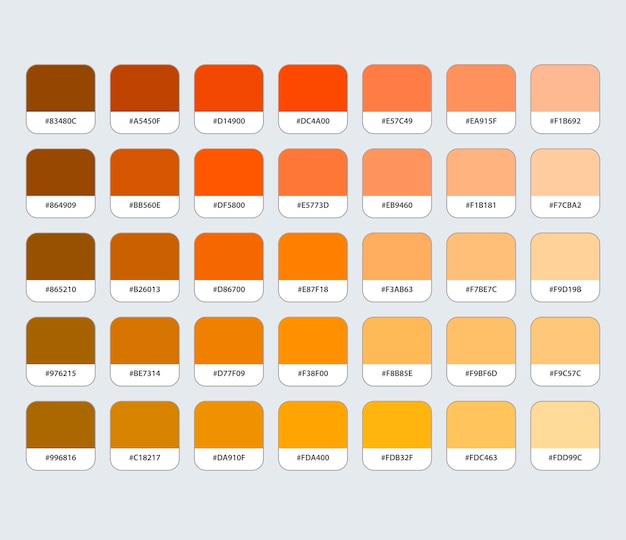 Vector red and orange color palette with hex