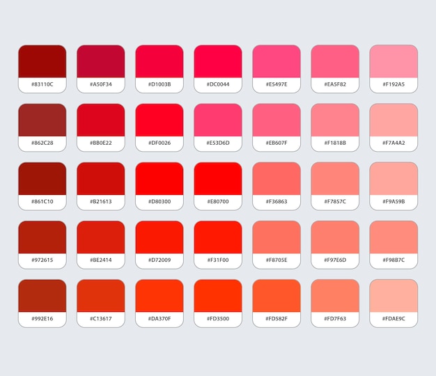 Vector red and orange color palette with hex