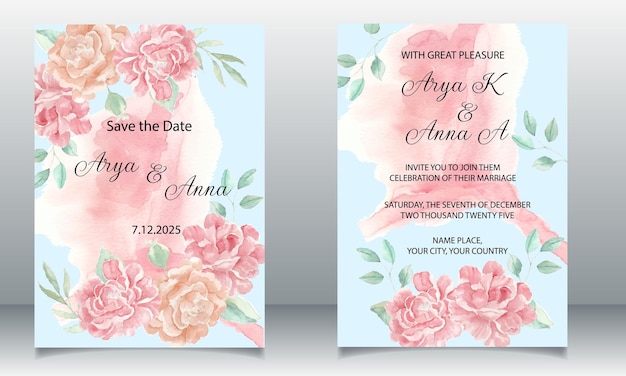 Red and Orange Peony Flower Watercolor Wedding Template