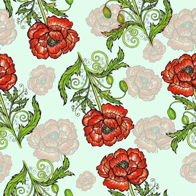 Red orange poppies pattern