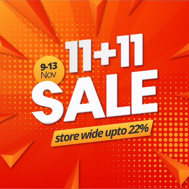 赤とオレンジのポスターで1111の売り上げとパーセントが書かれています