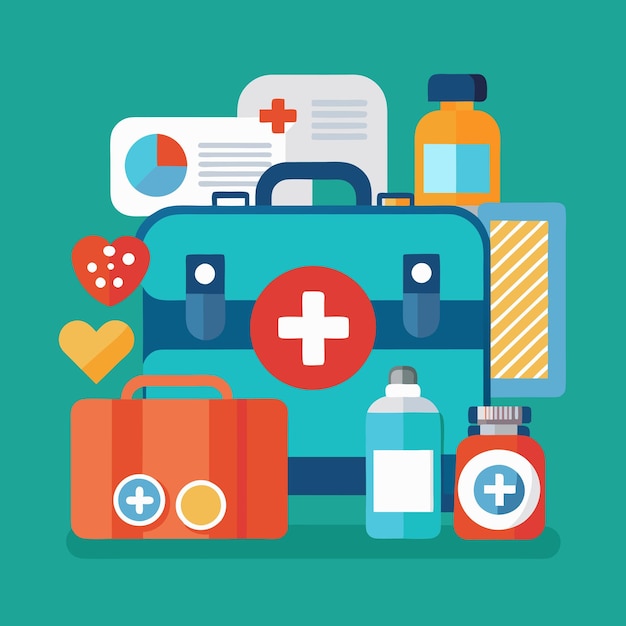 a red and orange suitcase with a medical symbol on it