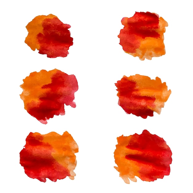 Red and orange watercolor blotch Set of blue watercolor circles