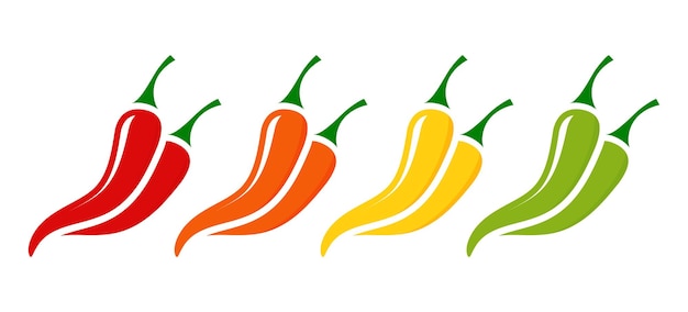 Red orange yellow and green chilli pepper icon isolated on white background