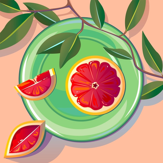 Vector red oranges with leaves