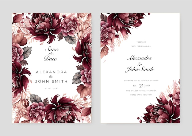 Red orchid flower floral elegant wedding invitation watercolor