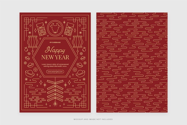 Red Ornate CNY Chinese New Year Celebration Card Flyer Template in Vector V3