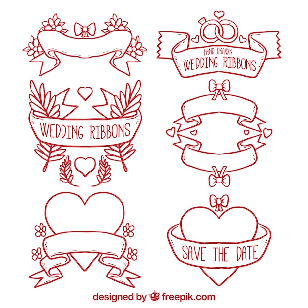 Red outlined wedding ribbons set