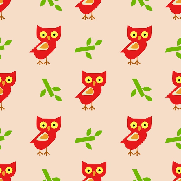 red_owls_and_leaves_vector_pattern_design.