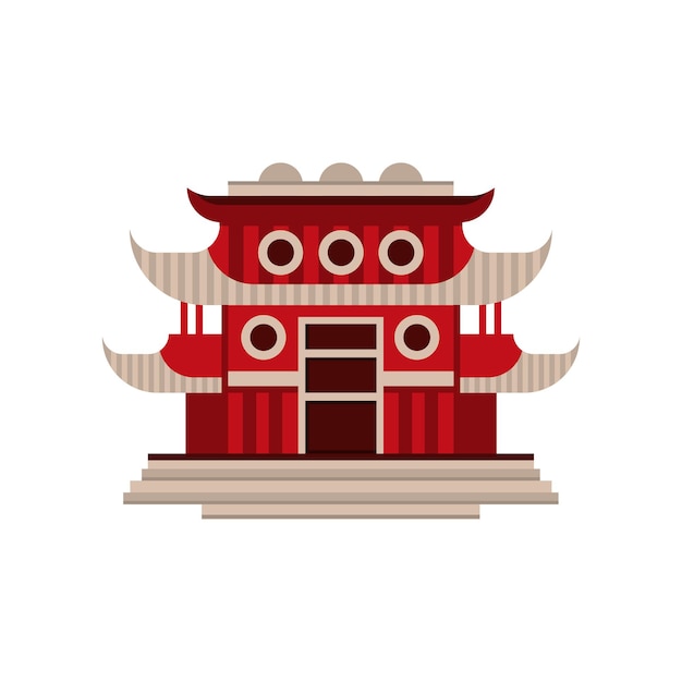 Red pagoda building traditional Asian architectural object vector Illustration isolated on a white background