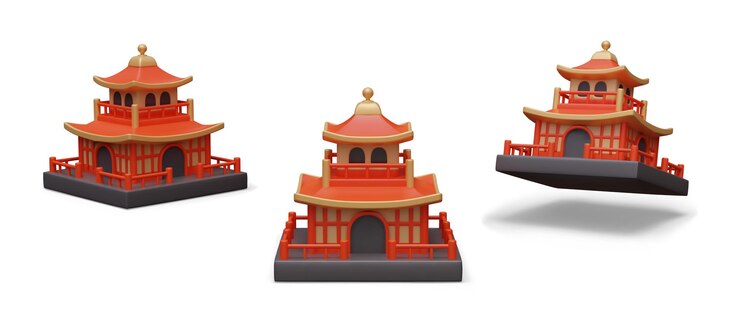 Vector red pagoda in realistic style chinese tower with decorative elements