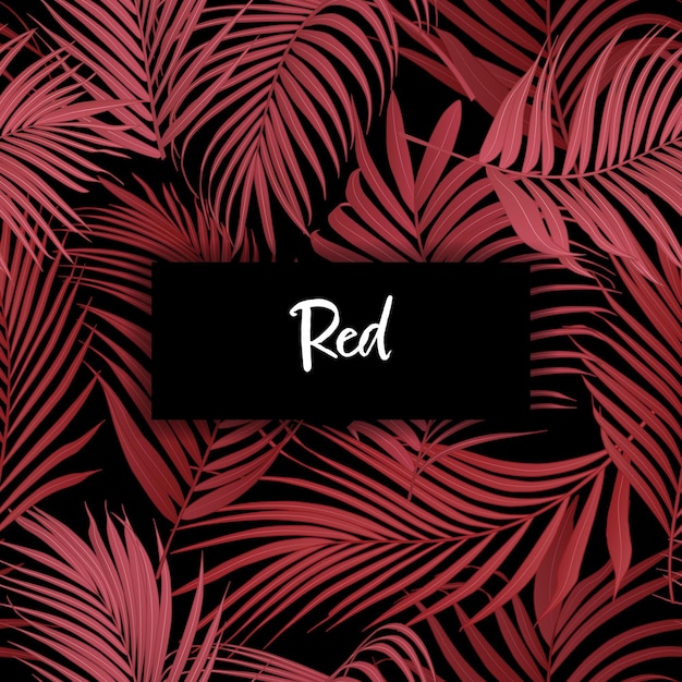 Red palm leaf vector seamless pattern