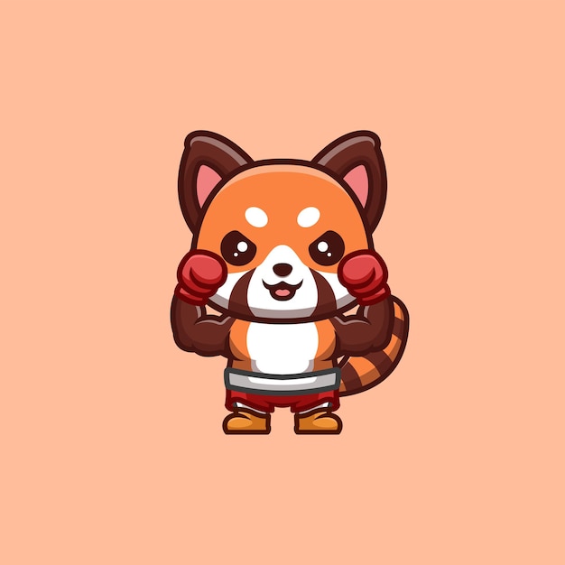 Red panda boxer cute creative kawaii cartoon mascot logo