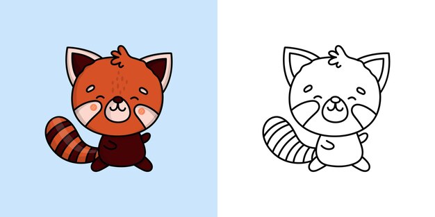 Red Panda Clipart Multicolored and Black and White. Beautiful Clip Art Animal. Vector Illustration o