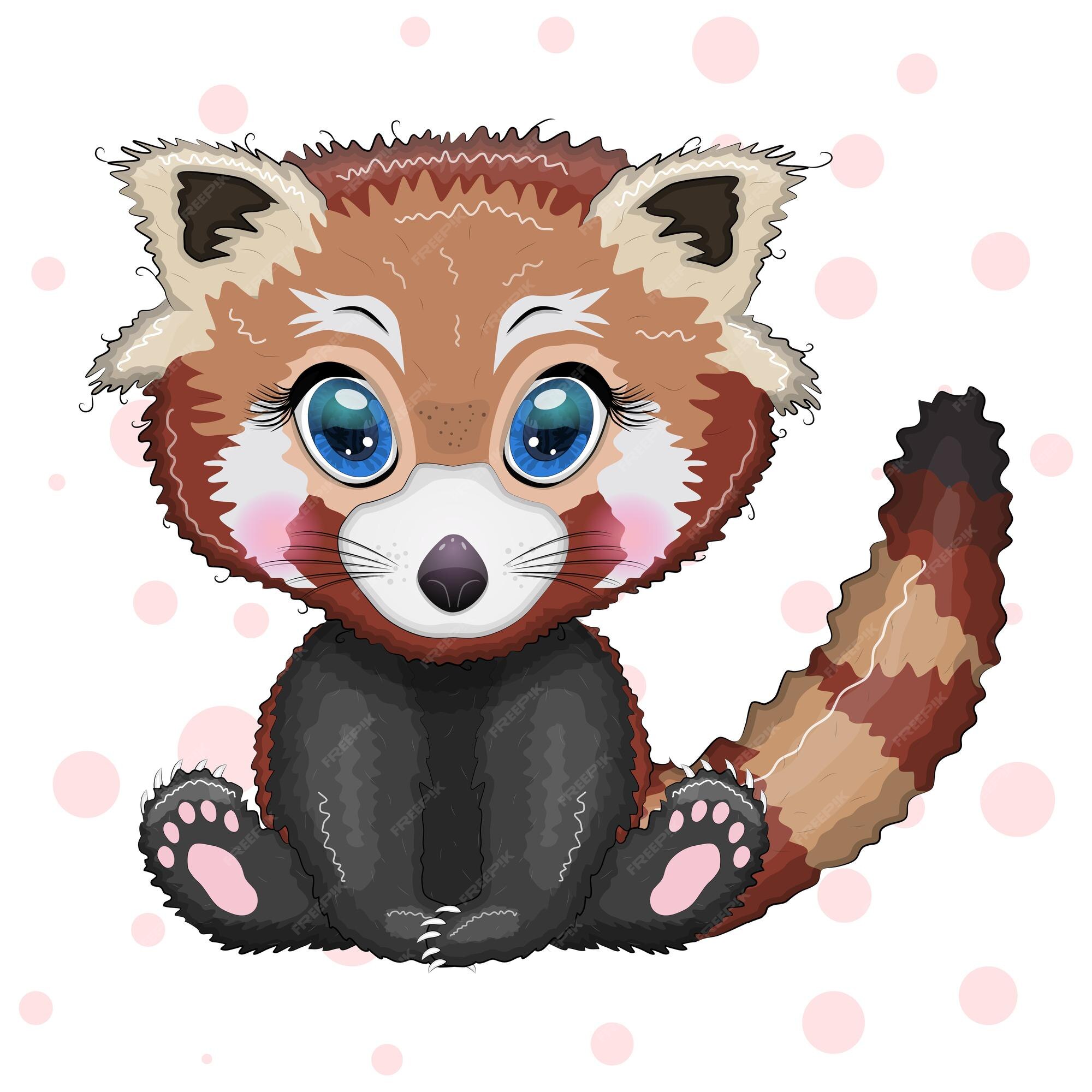 Premium Vector | Red panda cute character with beautiful eyes bright  childish style rare animals red book cat bear