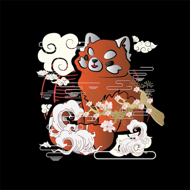 Дизайн красной панды с иллюстрацией в японском стиле для фона