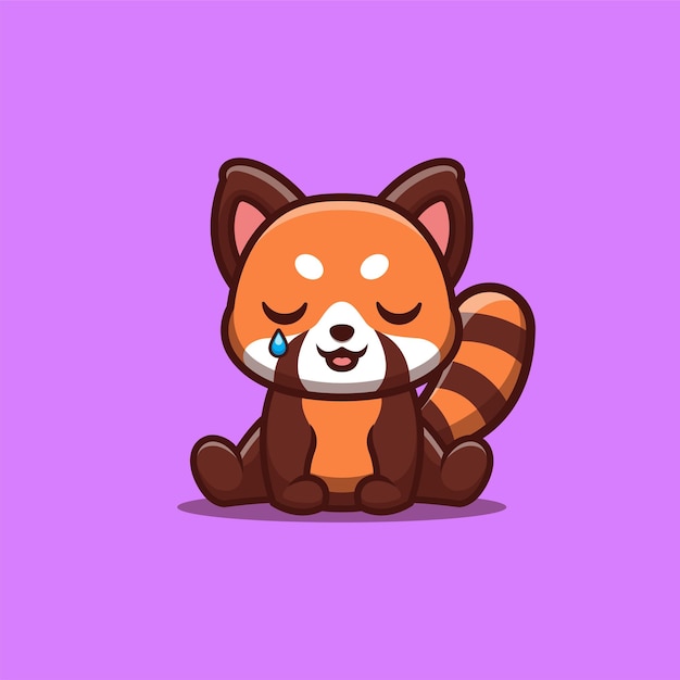 Red Panda Sitting Sad Cute Creative Kawaii Cartoon Mascot Logo