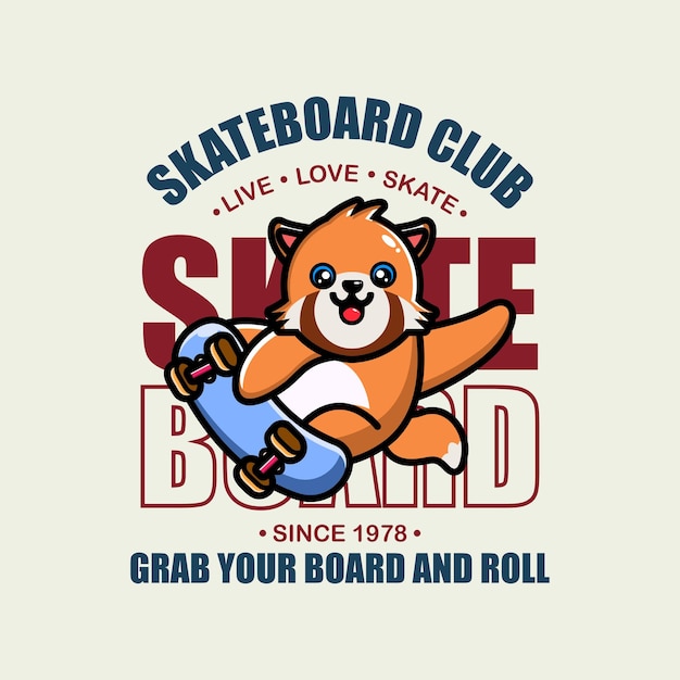 Red panda to skate cartoon character tshirt design