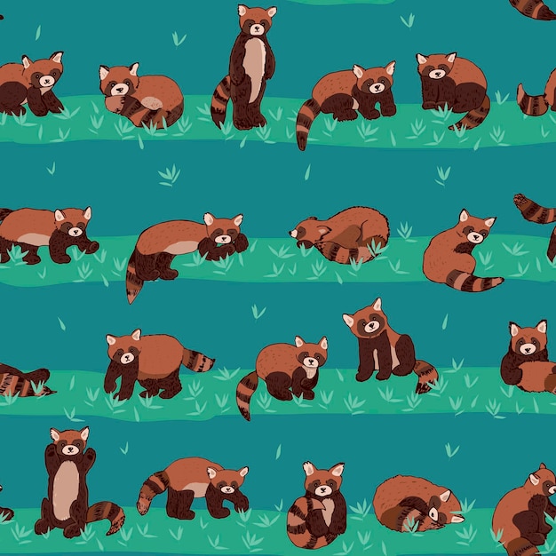 Red panda vector seamless pattern