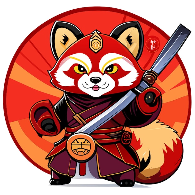 red panda warrior vector illustration