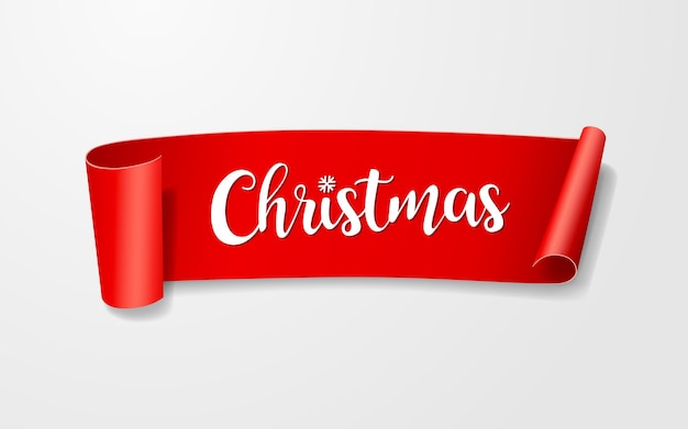 Red paper roll label, merry christmas