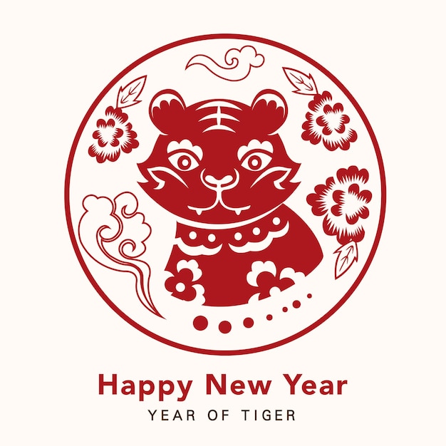 Papercut rosso segno zodiacale cinese anno della tigre vettore premium
