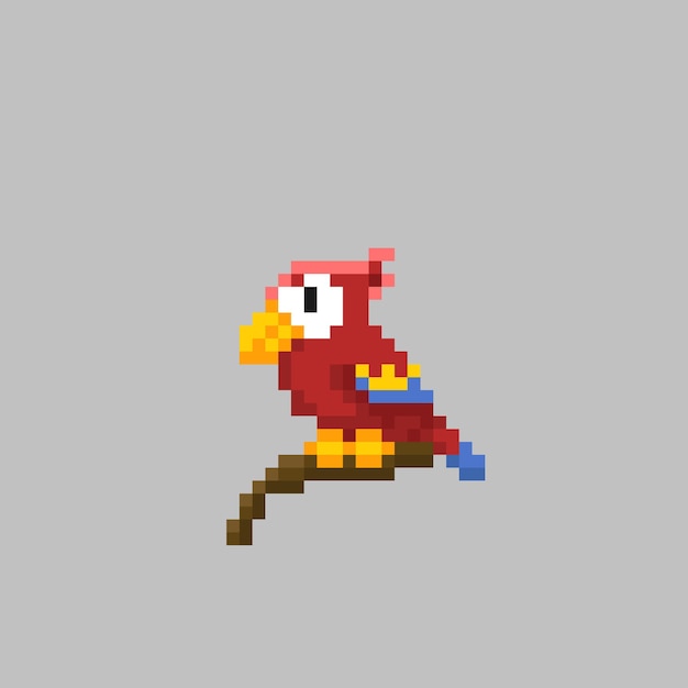 red parrot in pixel art style