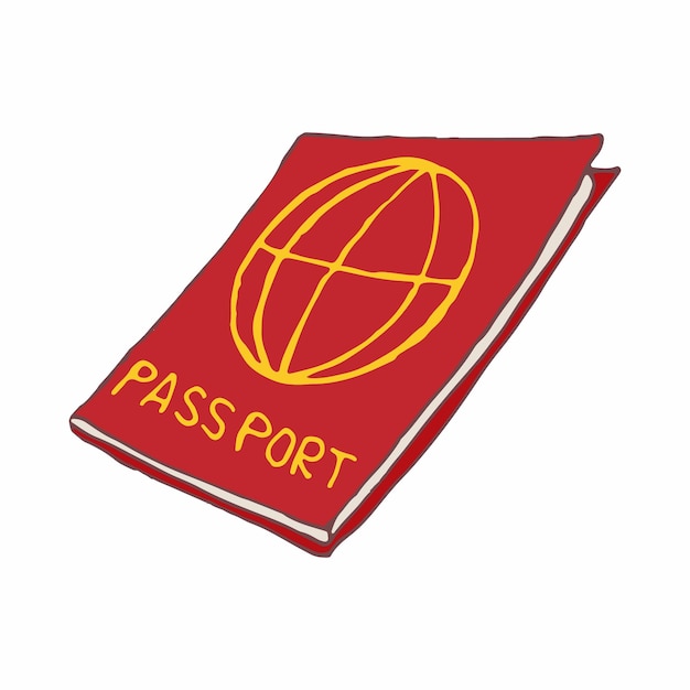 Red passport icon in cartoon style on a white background