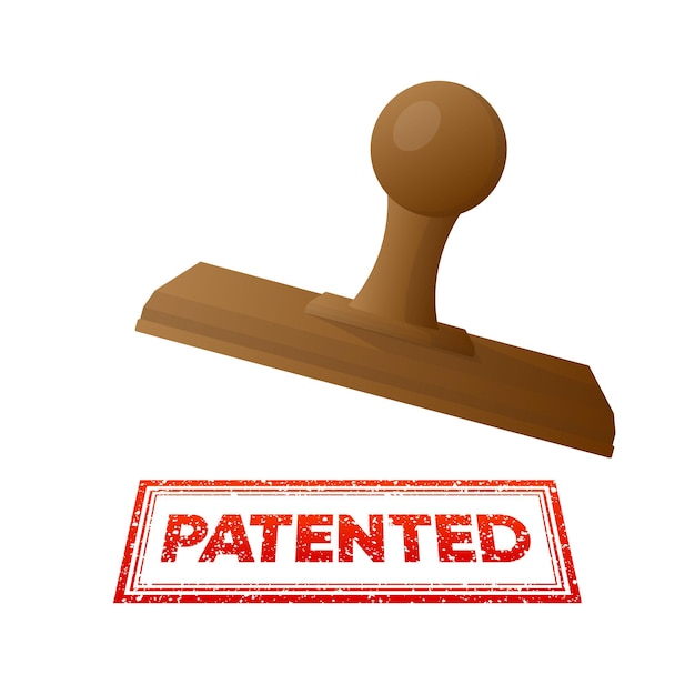 red patented square stamp on a white background patent stamp badge patented licensed badge