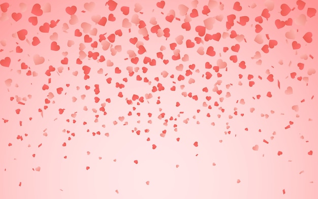 Красный узор случайных падающих конфетти сердец. элемент дизайна границы для праздничного баннера, поздравительной открытки, открытки, приглашения на свадьбу, дня святого валентина и сохраните дату карты.