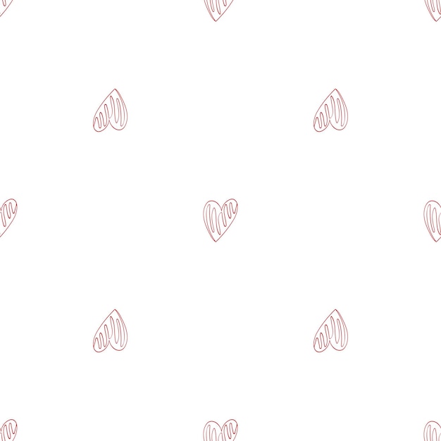 Red pattern with line art hand drawn hearts. Background for posters, banners. Valentine's Day